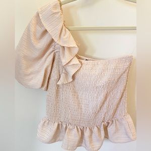 DO+BE One Shoulder Puff Sleeve, Ruffle Detail Blouse/Top